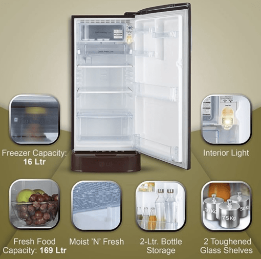 LG 185 L 5 Star Inverter Direct-Cool Single Door Refrigerator (GL-D201ASEU, Scarlet Euphoria, Base stand with drawer) - Image 2
